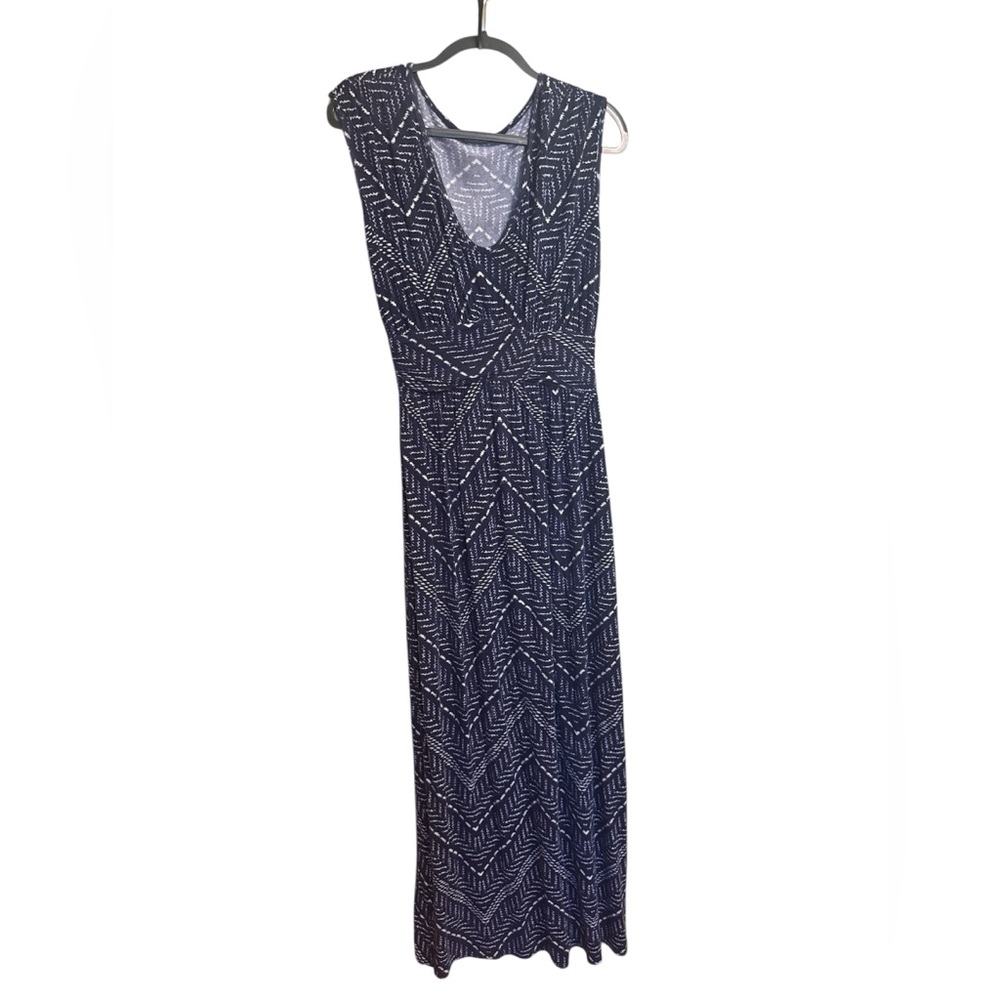 Loveappella Blue and White Chevron Maxi Dress
